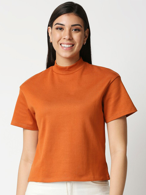 

Bewakoof Women Orange High Neck T-shirt