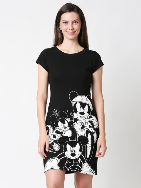 

Bewakoof Black & White Mickey Mouse Printed T-shirt Dress