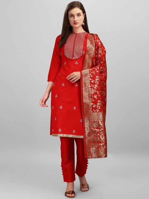 

DIVASTRI Women Red & Gold Semi-Stitched Dress Material