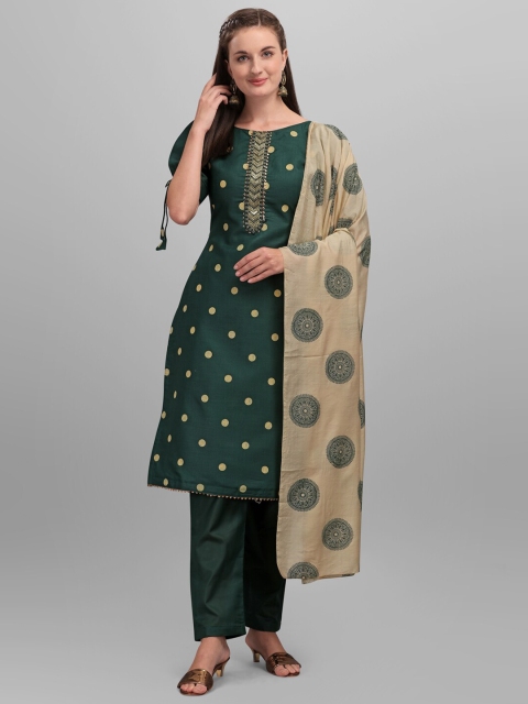 

DIVASTRI Green & Gold-Toned Printed Unstitched Dress Material