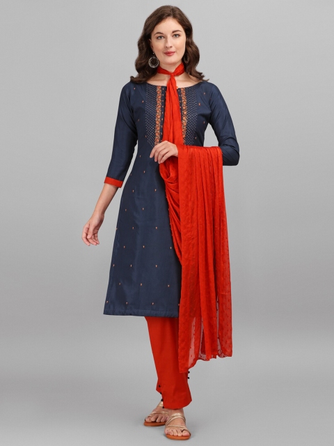 

DIVASTRI Blue & Red Embroidered Unstitched Dress Material