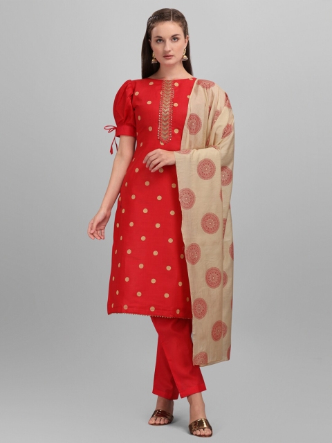

DIVASTRI Red & Beige Printed Unstitched Dress Material