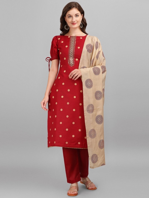 

DIVASTRI Maroon & Beige Printed Unstitched Dress Material