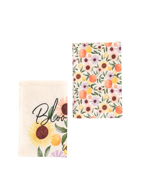 

happywagon Set of 2 Orange Garden Tea Towels, Pink