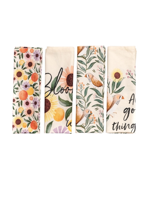 

happywagon Pink & Orange Set of 4 Printed Bloom Tea Towels
