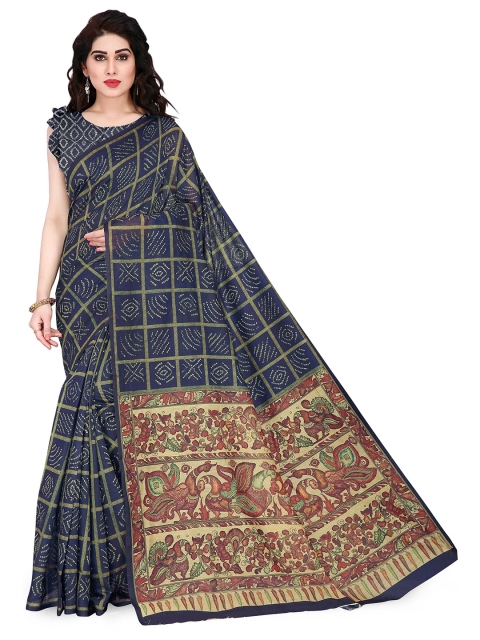 

KALINI Blue & Multicoloured Checked Chanderi Cotton Saree