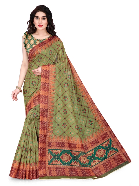 

KALINI Green & Red Printed Chanderi Cotton Saree