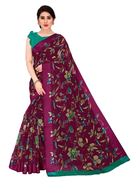 

KALINI Burgundy & Multicoloured Floral Printed Bagh Designer Saree