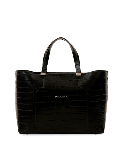 

MIRAGGIO Black Textured Oversized Structured Tote Bag
