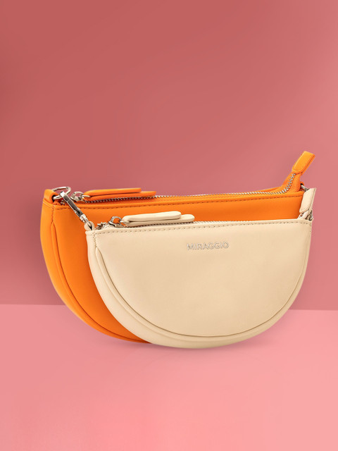 

MIRAGGIO Orange & Cream-Coloured Structured Crossbody Bag