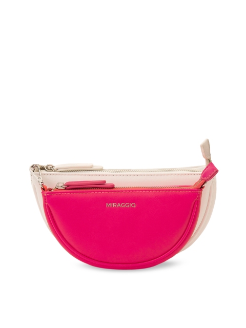 

MIRAGGIO White & Pink Solid Half Moon Sling Bags