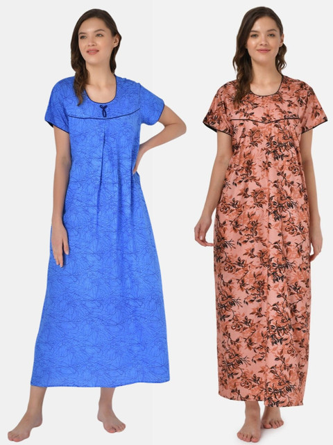 

Klamotten Blue & Peach Pack of 2 Printed Maxi Nightdress