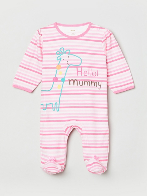 

max Infant Girls Pink & White Striped Cotton Rompers