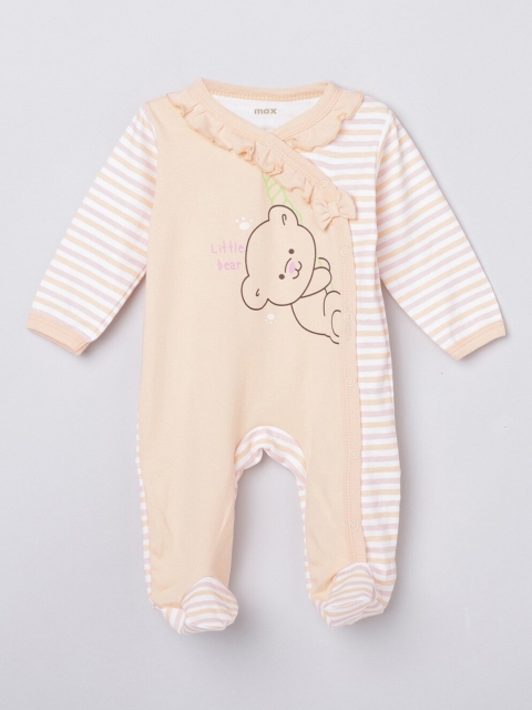 

max Infant Girls Beige & White Striped Pure Cotton Sleep Suit