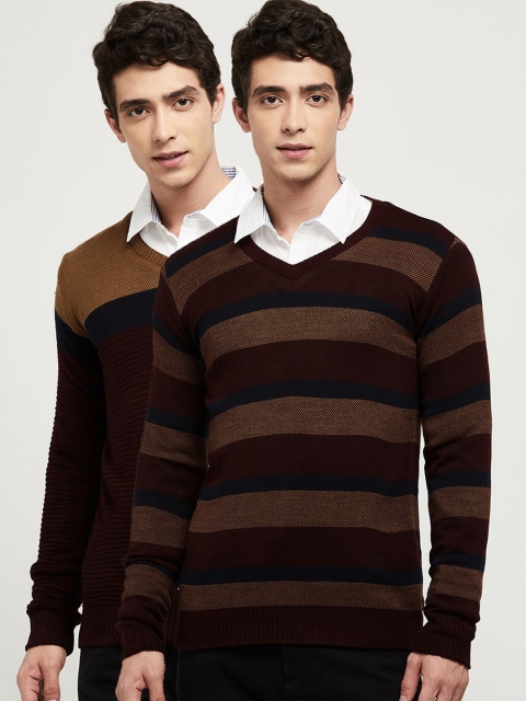 

max Men Pack of 2 Rust & Red Striped Pullover