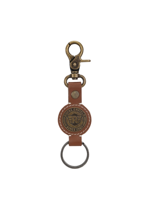 

Royal Enfield Tan Brown & Gold-Toned Keep Riding Leather Keychain