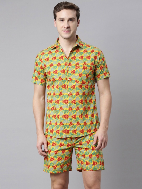 

Joven Men Yellow & Red Printed Pure Cotton Shirt with Shorts