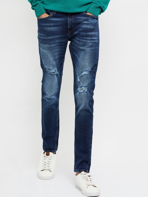 

max Men Blue Skinny Fit Mildly Distressed Heavy Fade Stretchable Jeans