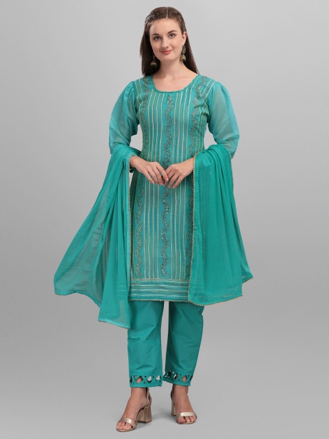 

mf Turquoise Blue Embroidered Unstitched Dress Material