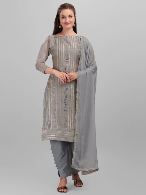

mf Grey & Gold Embroidered Unstitched Dress Material