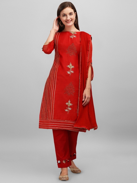 

mf Red & Beige Embroidered Unstitched Dress Material