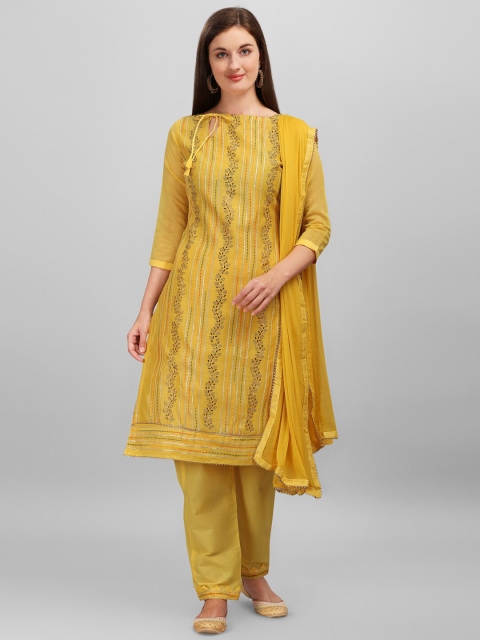 

mf Yellow & Red Embroidered Unstitched Dress Material