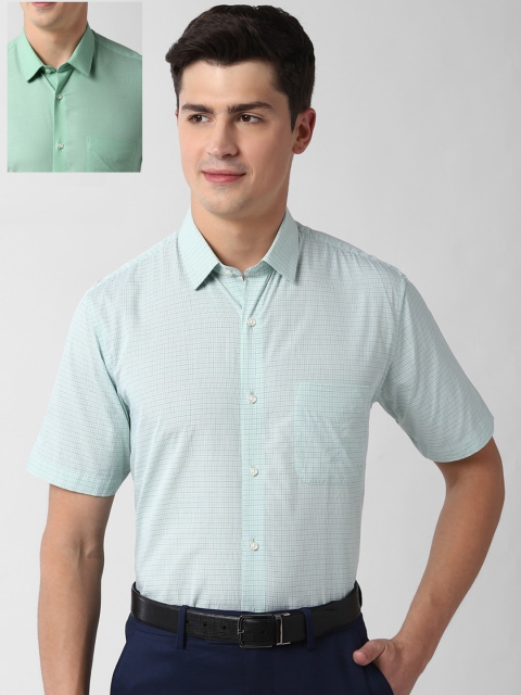

Peter England Men Pack Of 2 Green Opaque Checked Formal Shirt