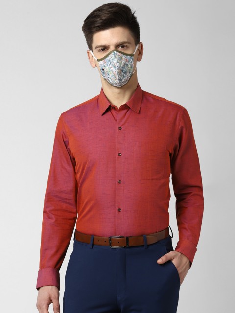 

Peter England Men Maroon Opaque Formal Shirt With 3 Pcs 2-Ply Cloth Masks