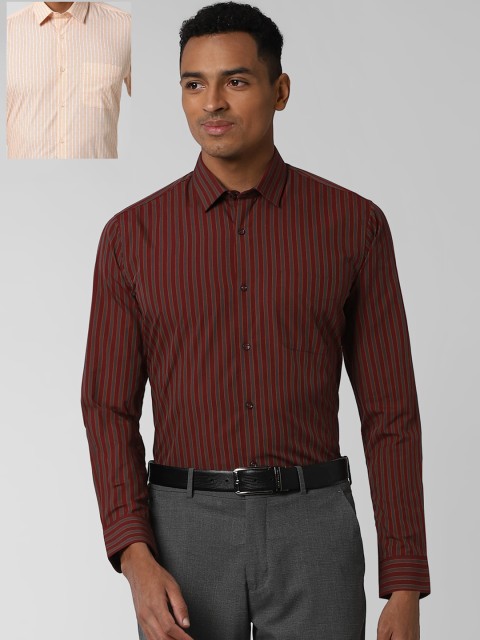 

Peter England Men Pack Of 2 Maroon Opaque Striped Formal Shirt
