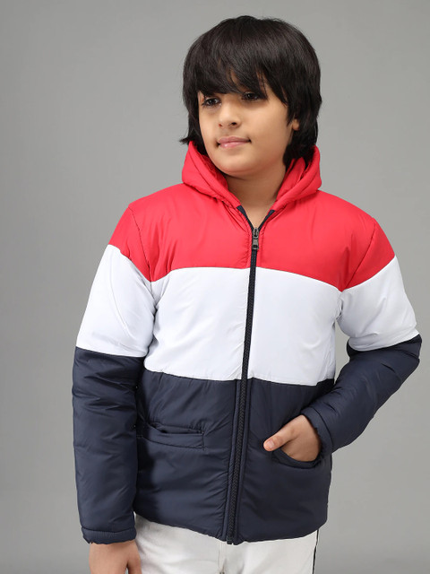 

Nick and Jones Boys Red & Grey Colourblocked Hooded Padded Jacket