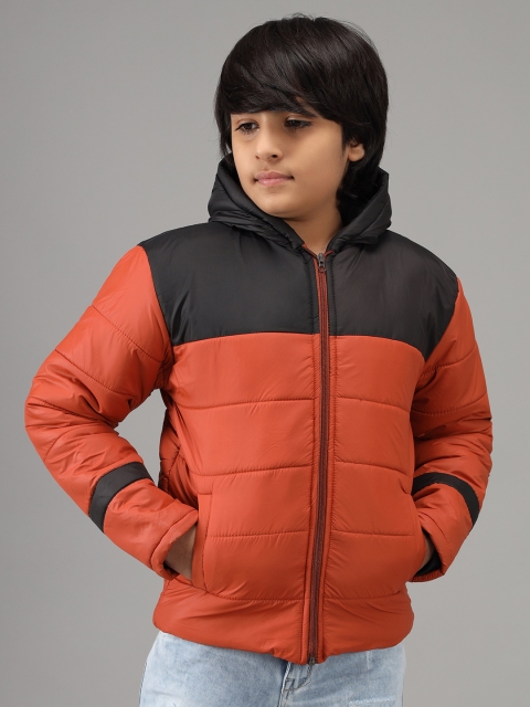 

Nick and Jones Boys Rust Orange & Black Colourblocked Hooded Padded Jacket