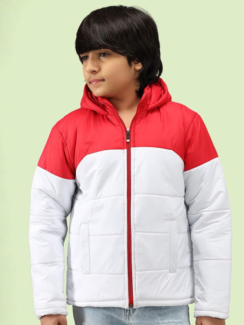 

Nick and Jones Boys White Red Colourblocked Hooded Padded Jacket