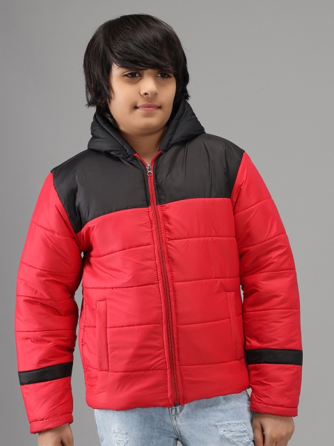 

Nick and Jones Boys Red & Black Colourblocked Hooded Padded Jacket
