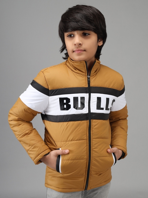 

Nick and Jones Boys Mustard Yellow & White Printed Colourblocked Padded Jacket