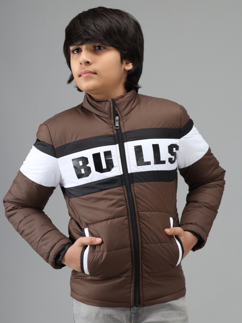 

Nick and Jones Boys Brown & White Printed Colourblocked Padded Jacket