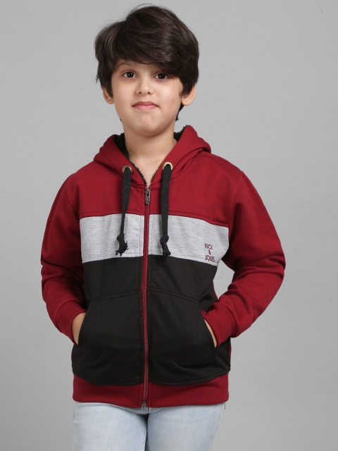 

Nick and Jones Boys Maroon & Black Colourblocked Hooded Sweatshirt