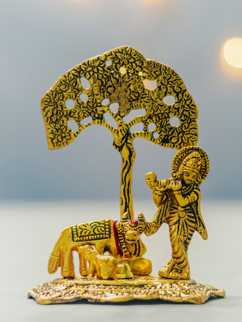 

Archies Copper-Toned Krishna Statue with Diwali Aarti Scroll 3D Greeting Card & 10 Diyas