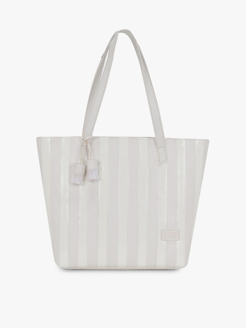 

Vdesi White Striped PU Oversized Structured Shoulder Bag
