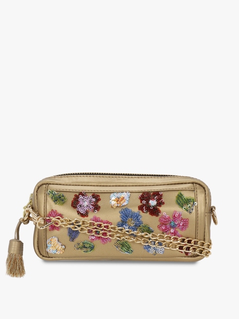 

Vdesi Women Gold & Pink Floral Embellished Leather Waist Pouch