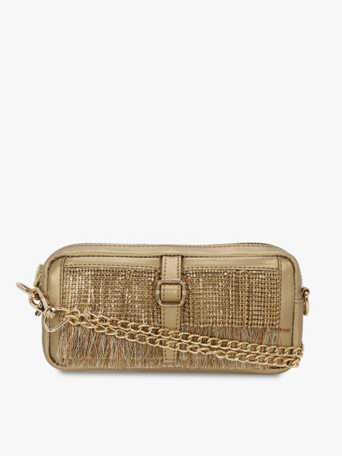 

Vdesi Gold-Coloured Fringed Leather Waist Pouch