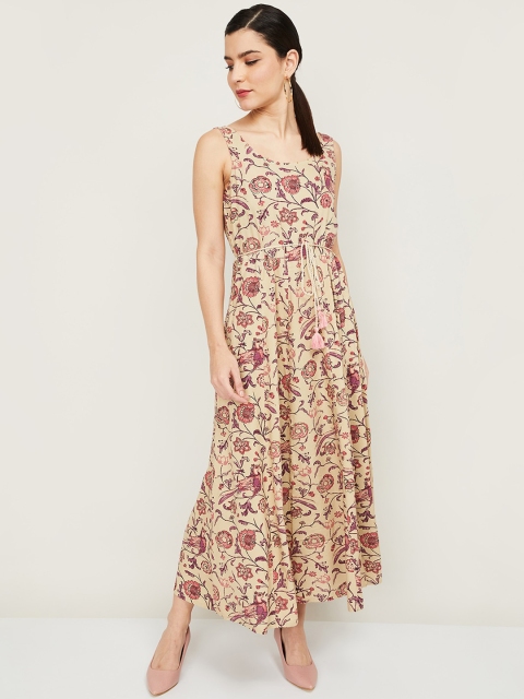 

Colour Me by Melange Cream-Coloured & Pink Floral Maxi Dress