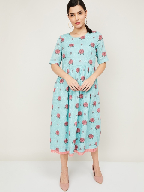 

Colour Me by Melange Blue Floral A-Line Midi Dress