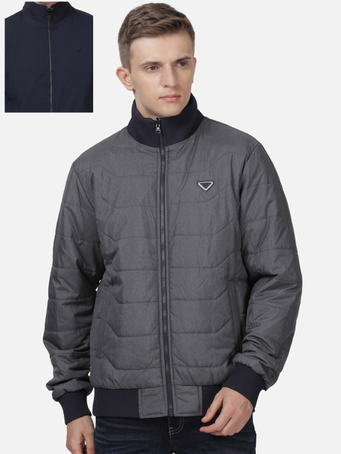 

t-base Men Navy Blue Colourblocked Reversible Bomber Jacket