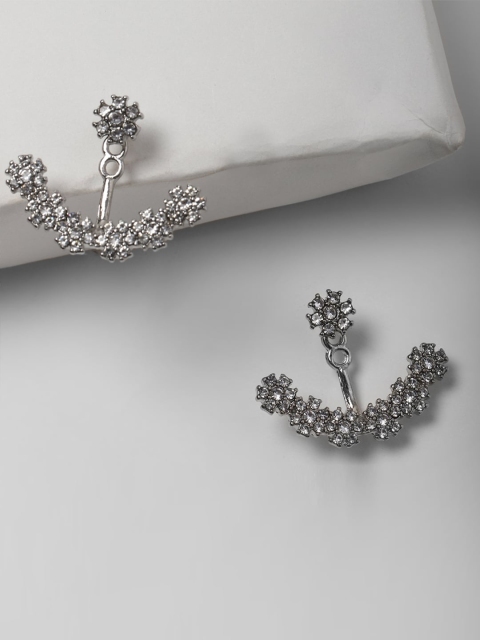 

FOREVER 21 Silver-Toned & White Rhinestone Contemporary Studs Earrings