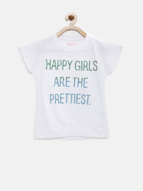 

SCULLERS Girls White Sequinned Regular Top