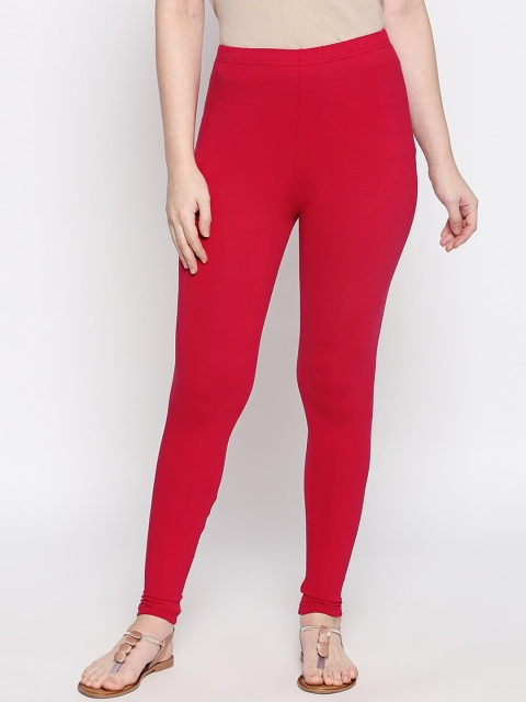 

People Women Red Solid Churidar Length Leggings