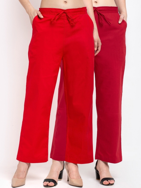 

GRACIT Women Red Loose Fit Parallel Trousers