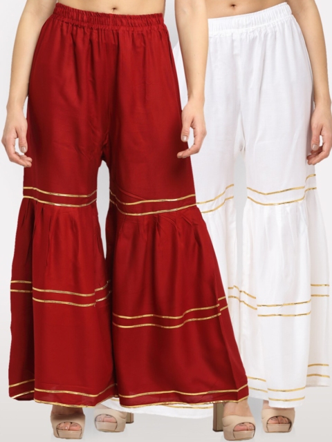 

NEUDIS Pack Of 2 Women Maroon & White Flared Ethnic Palazzos