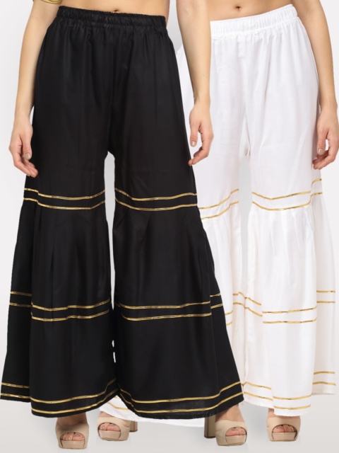 

NEUDIS Women Black & White Pack of 2 Flared Ethnic Palazzos