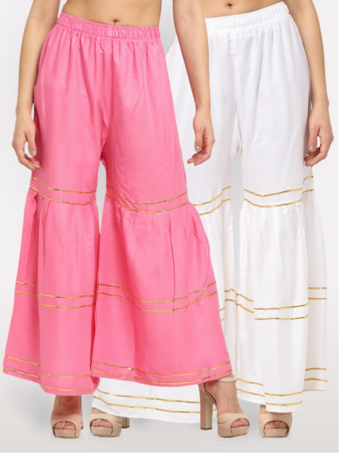 

NEUDIS Pack Of 2 Women Pink & White Flared Ethnic Palazzos